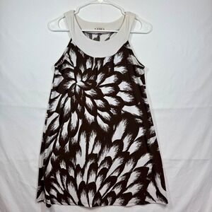 Sleeveless Dress Brown‎ White Floral Print Casual Summer Dress Size M/L No Tag